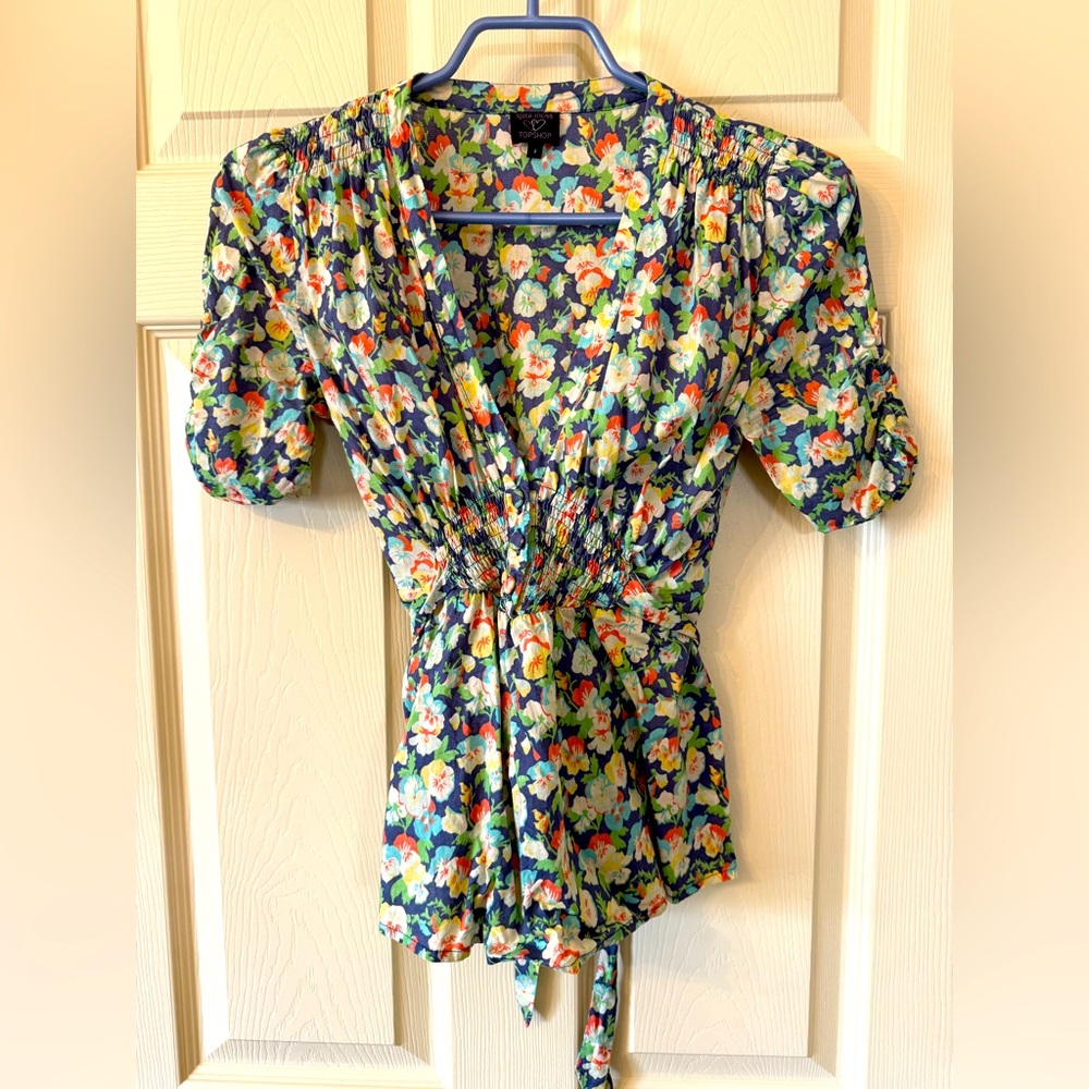 💗TOPSHOP Kate Moss Size UK 8 US 4 Iconic Pansy Flower Print  Cotton Top🌸